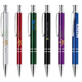 Custom Imprinted Luster Aluminum Constructed Ballpoint Click Action Pen w/Metallic Colored Barrel