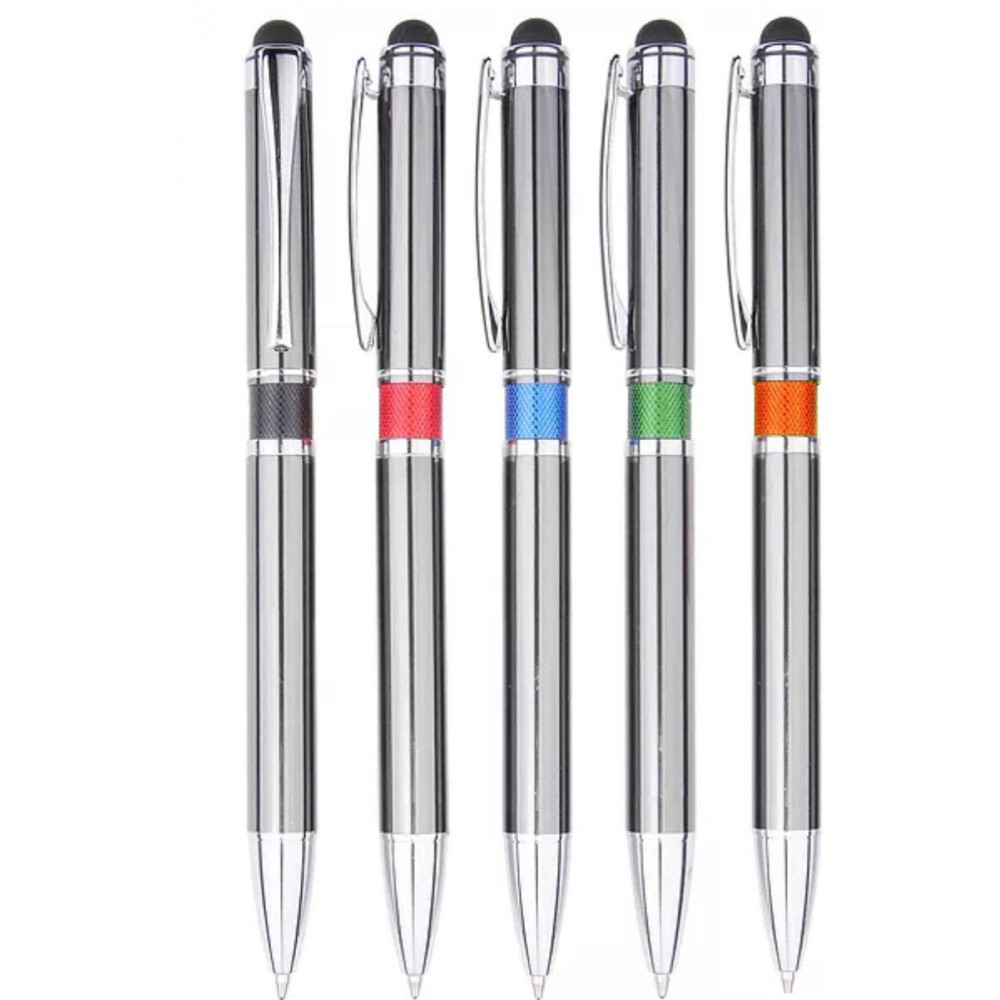 Custom Imprinted MD II Series Stylus Ball Point Pen- Gunmetal Stylus Pen, orange middle ring accent