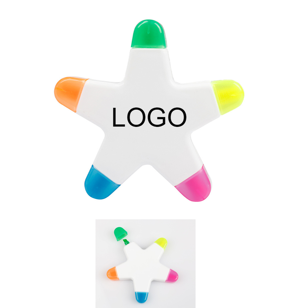 4" Portable PP Plastics 5-in-1 Pentagram Highlighters Pen Custom Imprinted
