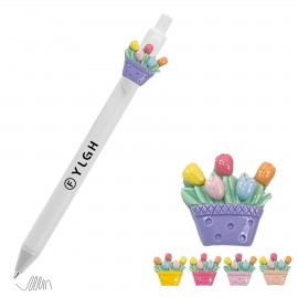 Click Activated Pen with Tulip Flower Pot Custom Imprinted