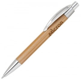 Bamboo-I Satin Chrome Click Action Ballpoint Pen Logo Branded