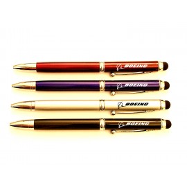 Custom Imprinted Blue & Black Ink Metal Pen with Stylus