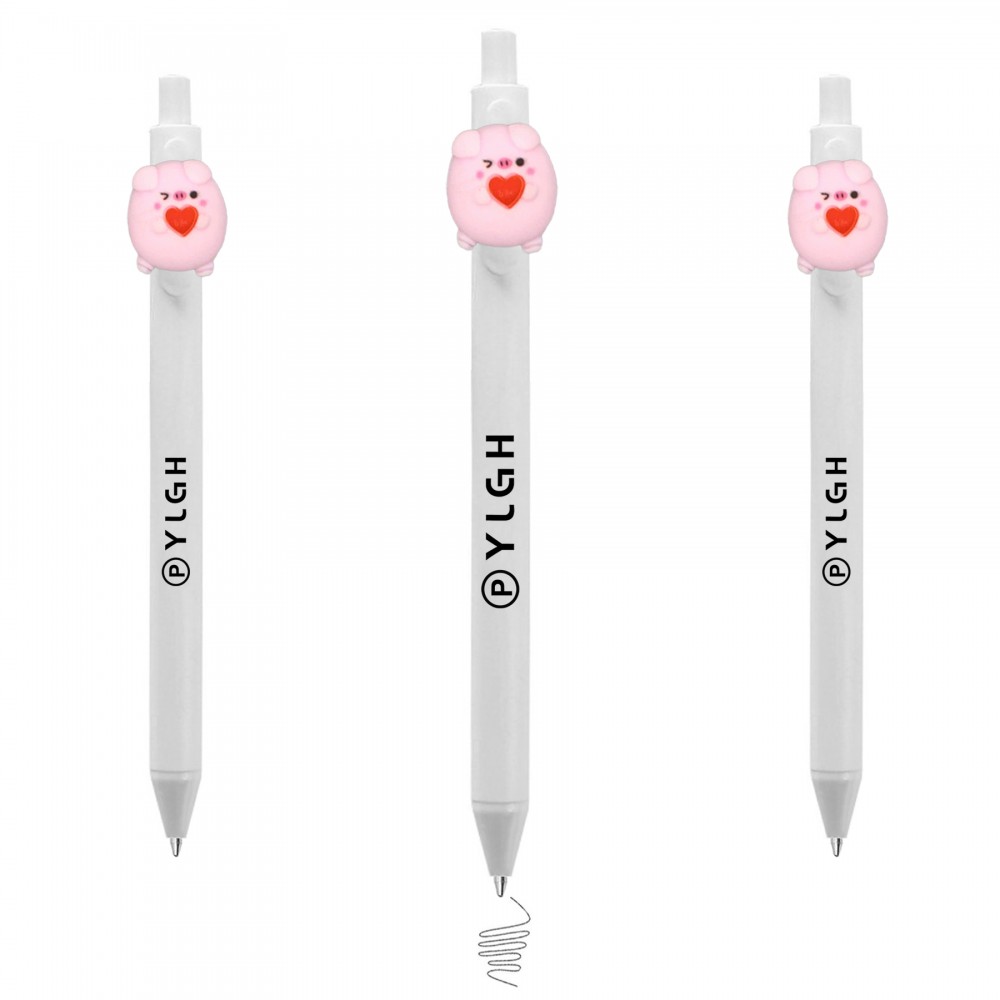 Logo Branded Click Pen w/ Pink Pig