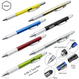 Plastic Barrel 6 In 1 Tool Pen Custom Engraved  Plastic Barrel 6 In 1 Tool Pen Custom Engraved