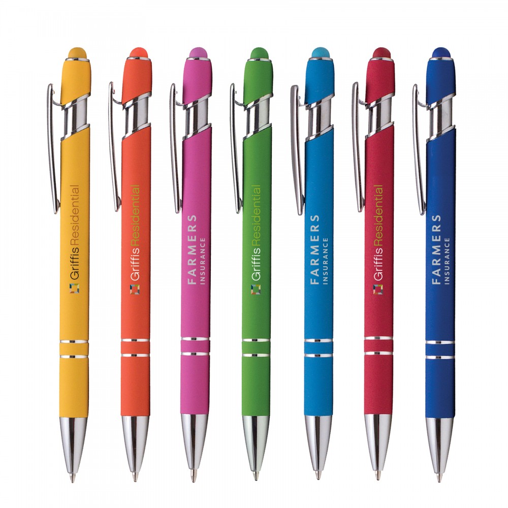 Custom Imprinted Bright Soft Touch Aluminum Ballpoint Stylus Pen Custom Imprinted Bright Soft Touch Aluminum Ballpoint Stylus Pen