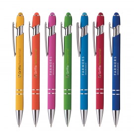 Custom Imprinted Bright Soft Touch Aluminum Ballpoint Stylus Pen