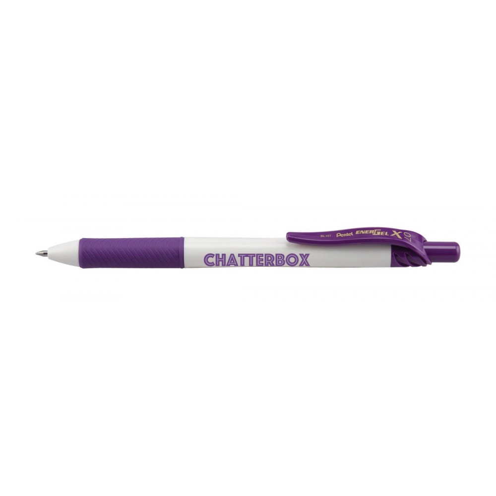 Custom Imprinted EnerGel-X White Barrel Metal Tip Gel Ink Pen - Violet