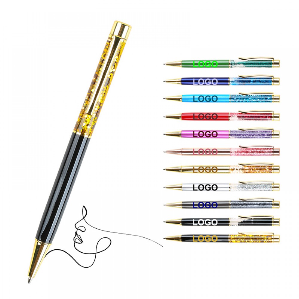 Custom Engraved Metallic Flowing Sand Pen with Glitter Oil and Gold Powder Office Writing Pen Custom Engraved Metallic Flowing Sand Pen with Glitter Oil and Gold Powder Office Writing Pen
