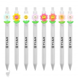 Logo Branded Click Pen w/ Stem Smile Flower