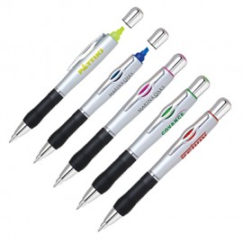 2- In- 1 Twist Action Highlighter And Ball Point Pen Logo Branded