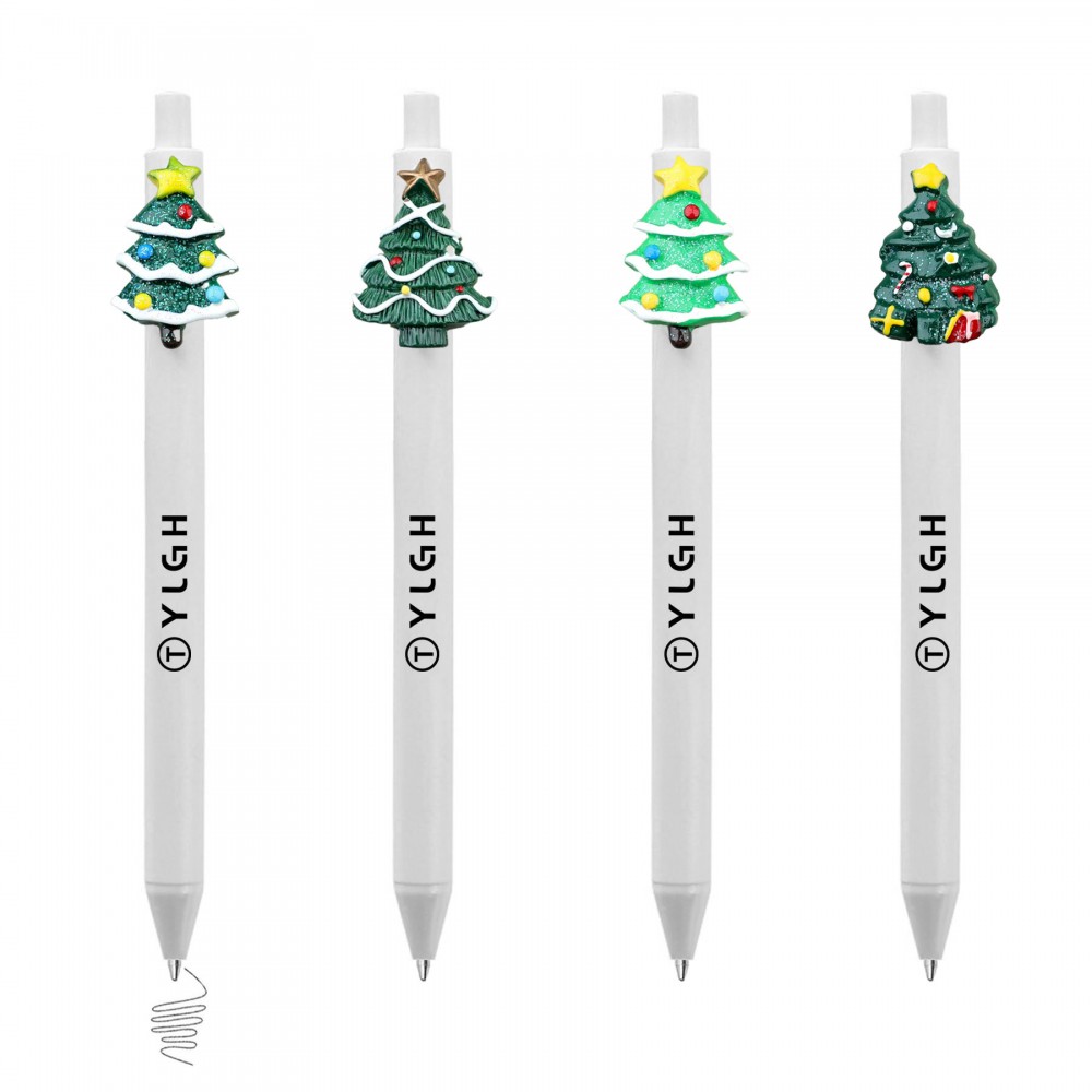 Logo Branded Click Activated Pen With Christmas Tree