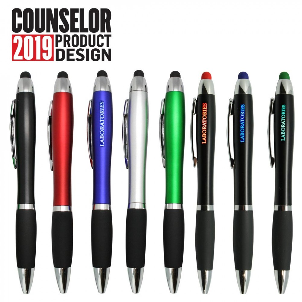 Logo Branded Curvy Plastic Stylus Pen w/ Light Up Engraving Logo Branded Curvy Plastic Stylus Pen w/ Light Up Engraving