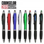 Logo Branded Curvy Plastic Stylus Pen w/ Light Up Engraving