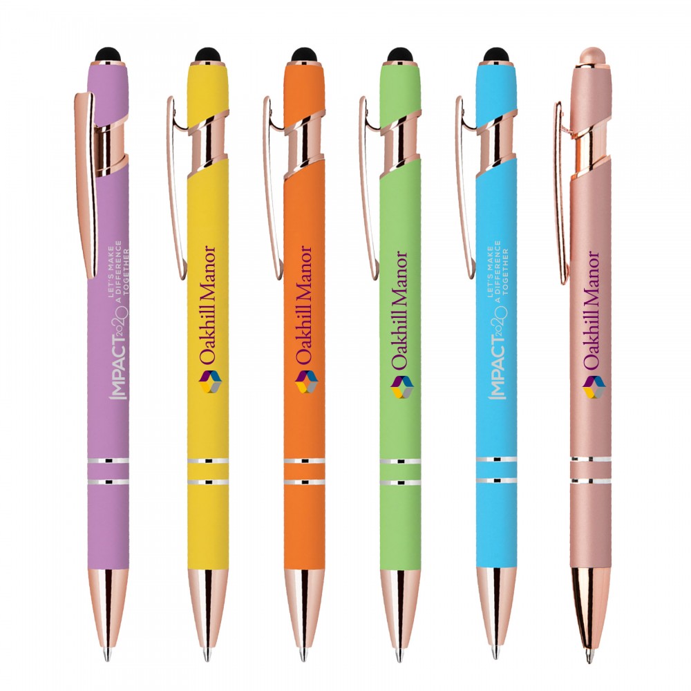 Soft Touch Ballpoint Stylus Pen with Rose Gold Accents Logo Branded Soft Touch Ballpoint Stylus Pen with Rose Gold Accents Logo Branded