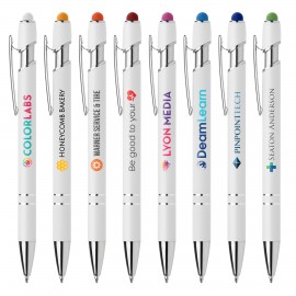 Custom Imprinted Ellipse Softy White Barrel Pen w/ Stylus - ColorJet