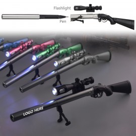 Compact Gun-Shaped Writing Pen with Built-in LED Flashlight Custom Imprinted