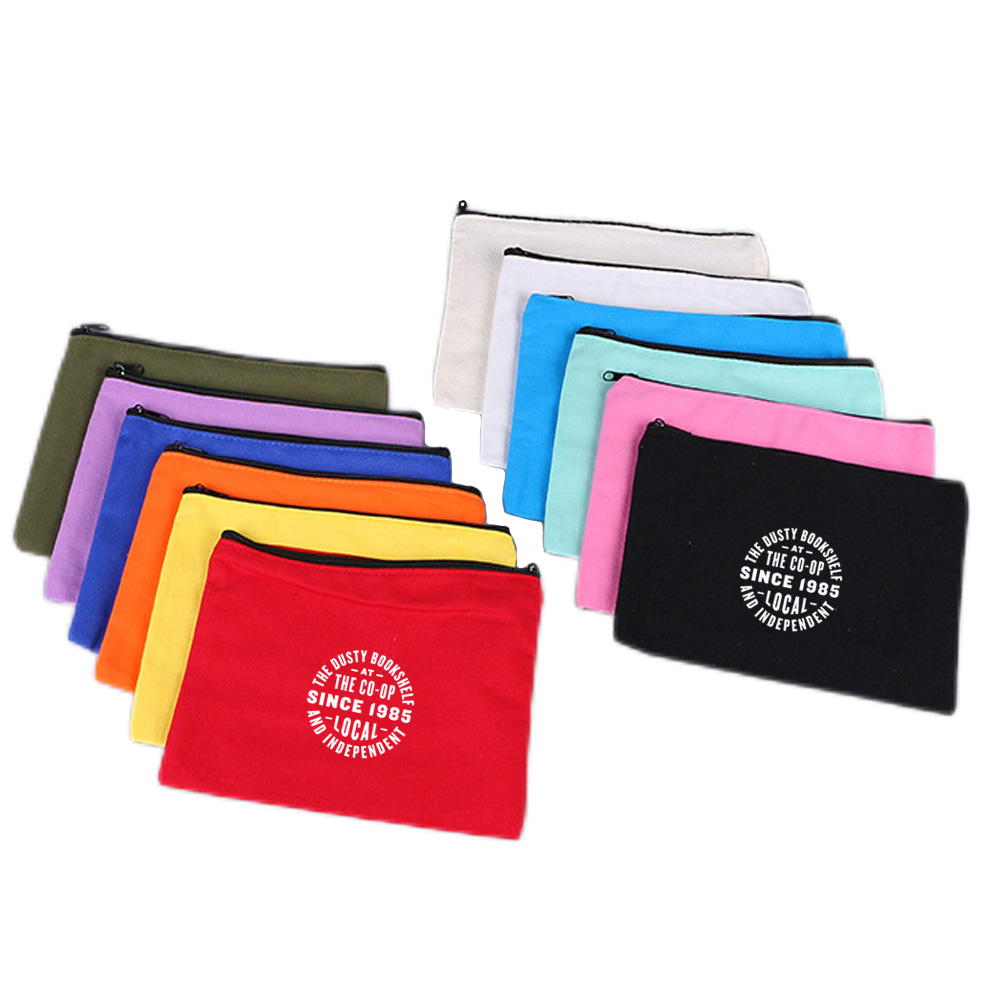 Canvas Pouch with Black Zipper-Assorted Colors Logo Branded Canvas Pouch with Black Zipper-Assorted Colors Logo Branded