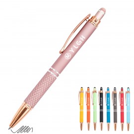 Logo Branded Matte Barrel Dual Rings Click Metal Pen With Stylus