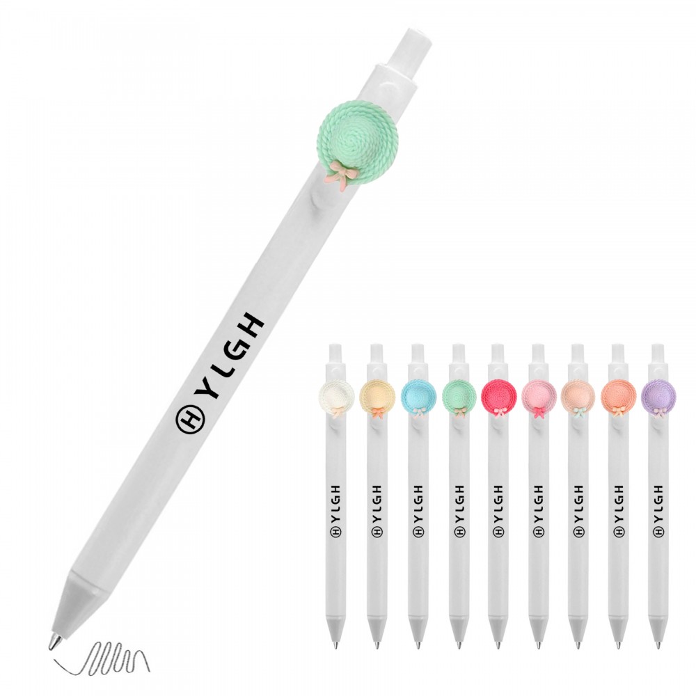 Custom Imprinted Click Pen w/ Straw Hat