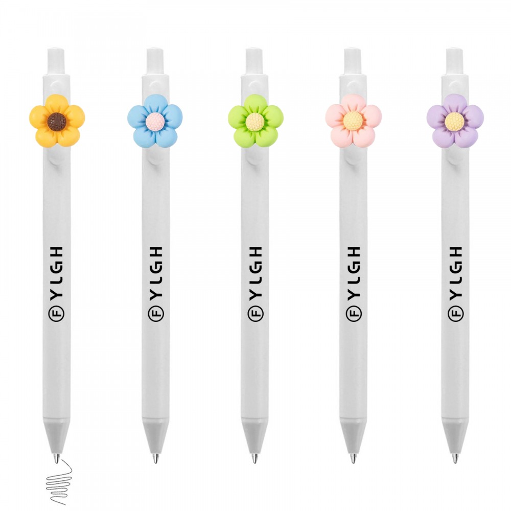 Custom Engraved Click Pen w/ Round Petal Flower
