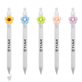Custom Engraved Click Pen w/ Round Petal Flower
