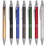 Custom Engraved Affluent Metal Ballpoint Click Pen w/ 2 Silver Bands & Pointed Clip