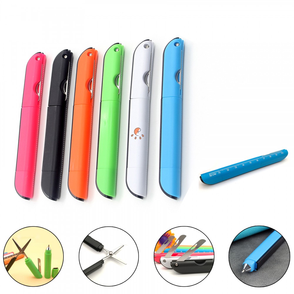 Custom Engraved 4-in-1 Multifunctional Ballpoint Pen with Folding Scissor Knife Ruler Custom Engraved 4-in-1 Multifunctional Ballpoint Pen with Folding Scissor Knife Ruler