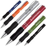 Logo Branded Aluminum Twist Action Ballpoint Pen w/ Rubber Grip & Chrome Trim