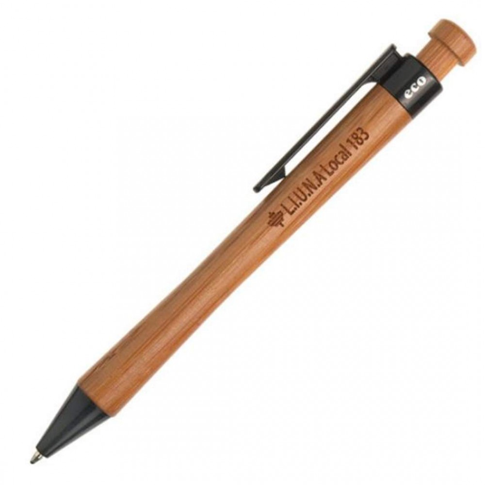 Custom Engraved Bamboo Click-action Pen - Black Custom Engraved Bamboo Click-action Pen - Black