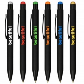 Soft Rubber Click Metal Ballpoint Pen w/Stylus & Chrome Logo Branded