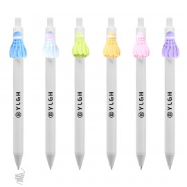 Logo Branded Click Activated Pen With Badminton Shuttlecock