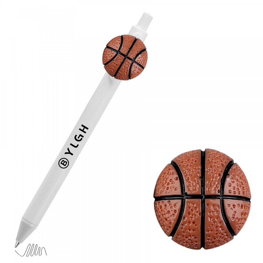 Logo Branded Click Activated Pen With Basketball
