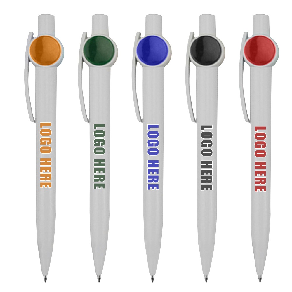 Retractable PP Ballpoint Pen with Round Stamp Logo Branded