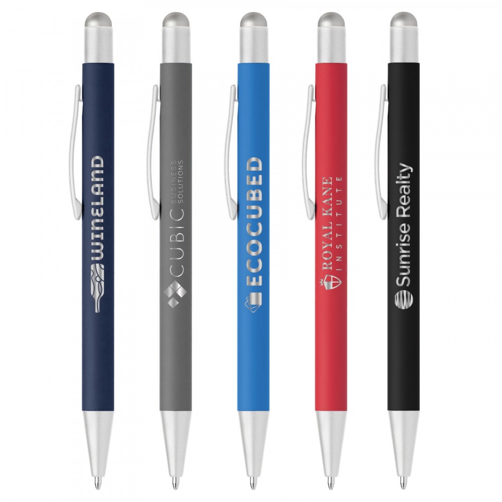 Logo Branded Bowie Softy Satin with Stylus - Laser Engraved Metal Pen Logo Branded Bowie Softy Satin with Stylus - Laser Engraved Metal Pen