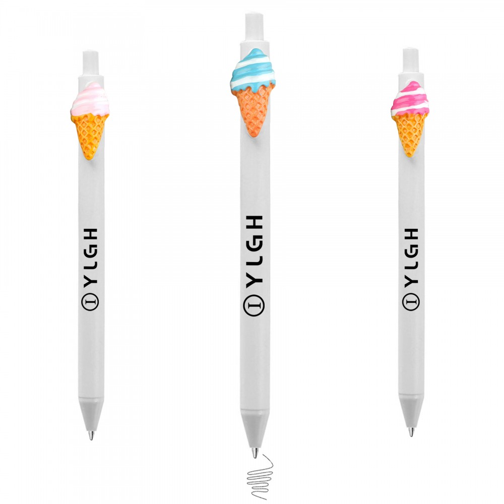 Click Pen w/ Dual Colored Ice Cream Cone Custom Imprinted