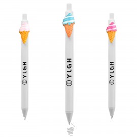 Click Pen w/ Dual Colored Ice Cream Cone Custom Imprinted