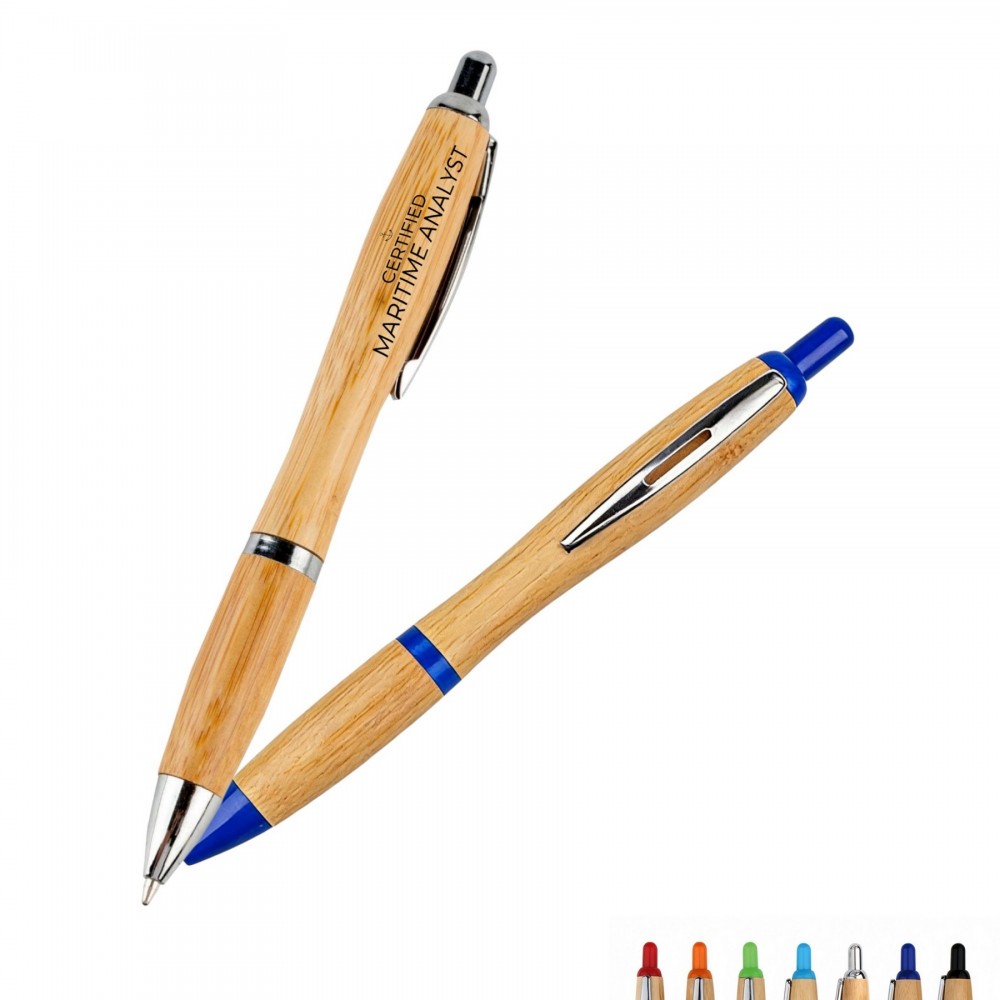 Custom Engraved Bamboo Ballpoint Pen with Chrome Accents