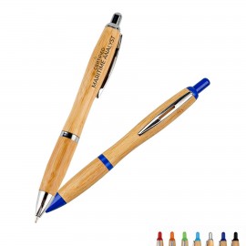 Custom Engraved Bamboo Ballpoint Pen with Chrome Accents