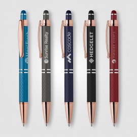 Custom Imprinted Phoenix Softy Rose Gold Classic Pen w/ Stylus - Laser