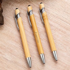 Customizable Bamboo Pens with Touch Stylus Tip Wooden Engraving Ballpoint Pen Custom Imprinted