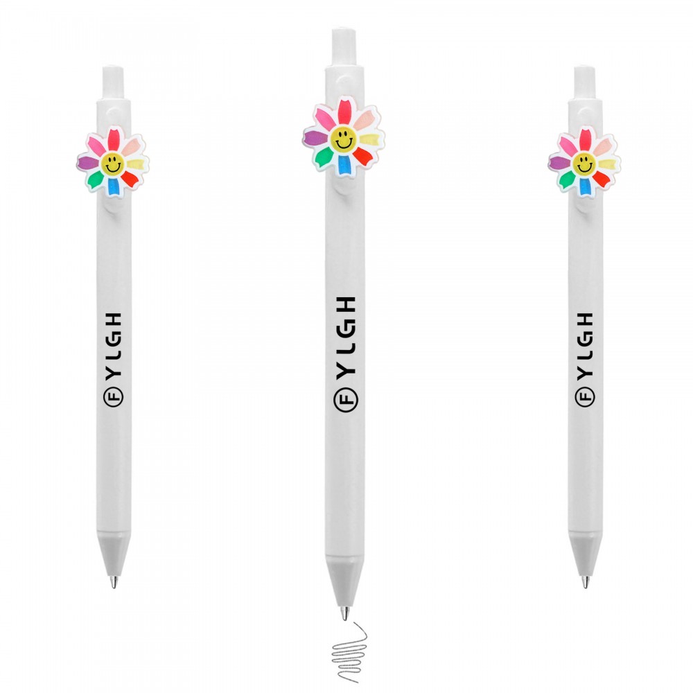 Custom Engraved Click Pen w/ Smile Rainbow Flower
