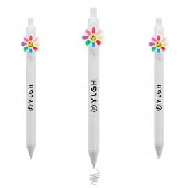 Custom Engraved Click Pen w/ Smile Rainbow Flower