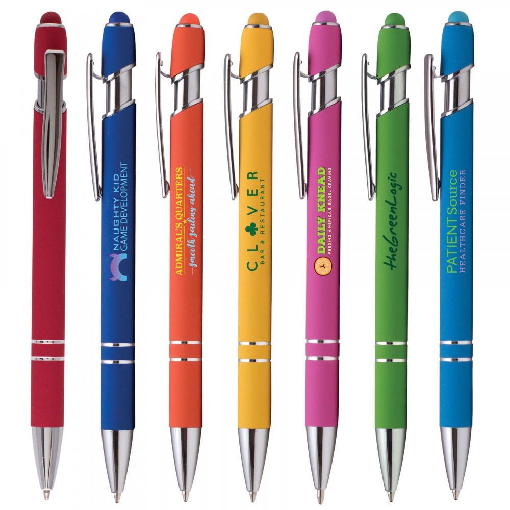 Logo Branded Ellipse Softy Brights w/Stylus - ColorJet - Full-Color Metal Pen
