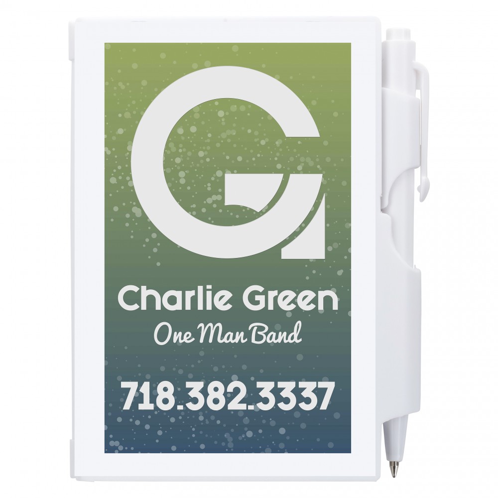 Logo Branded Memo Book w/Pen - in full color Logo Branded Memo Book w/Pen - in full color