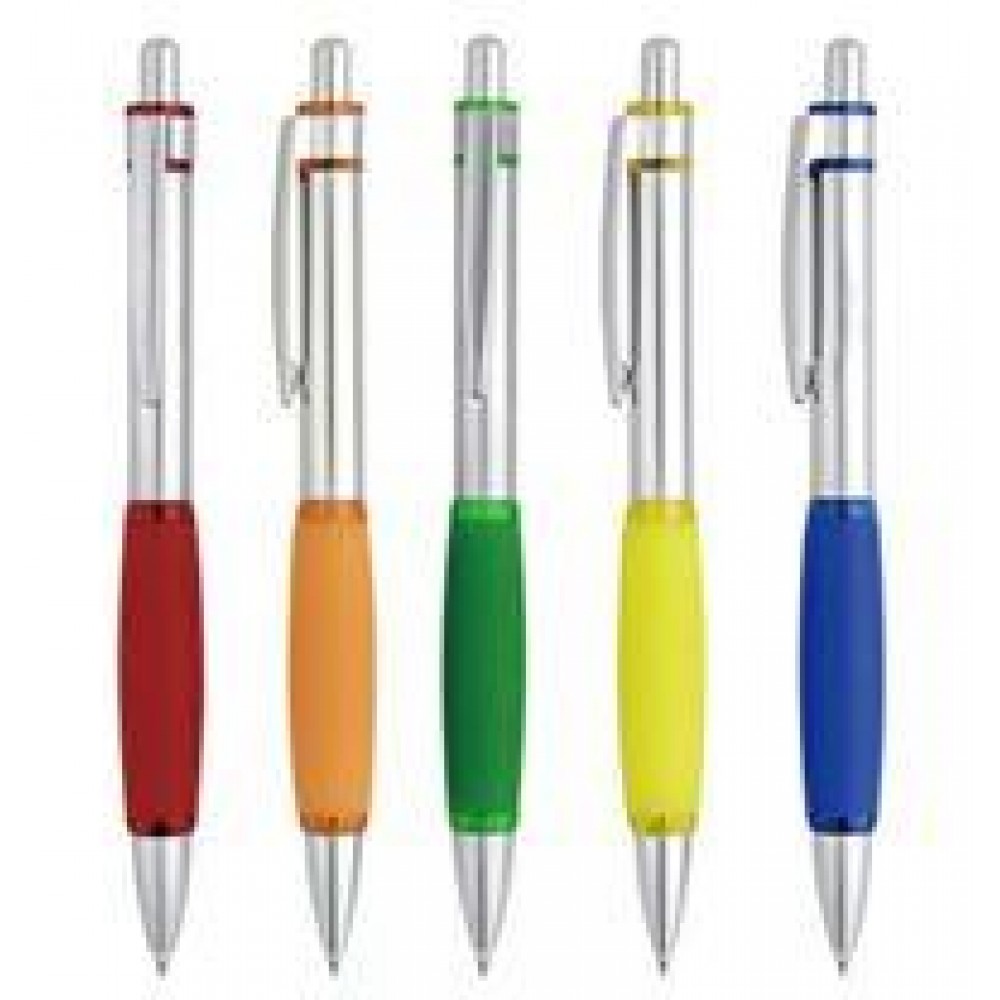 Silver Metal Ball Pen w/ Accessory Logo Branded Silver Metal Ball Pen w/ Accessory Logo Branded