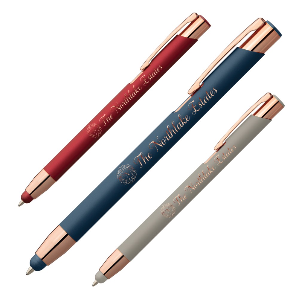 Leo Softy Rose Gold Pen with Stylus - Mirror Laser Custom Imprinted