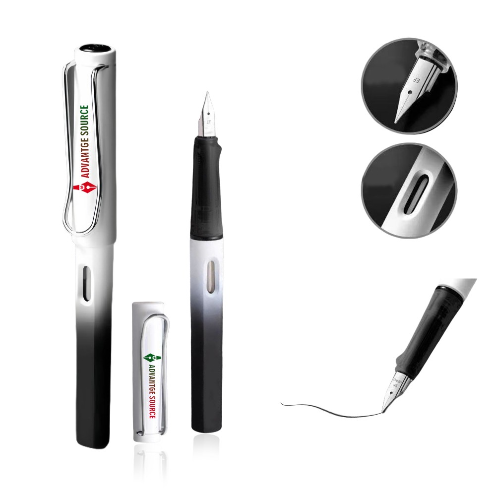 Black And White Gradient Fountain Pen Logo Branded Black And White Gradient Fountain Pen Logo Branded