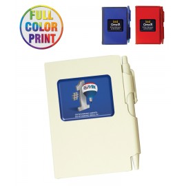 Logo Branded Pocket-Size Memo Pad with Pen Attached - Full Color Print