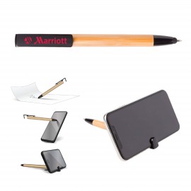 Logo Branded Bamboo 3-in-1 Multifunction Pen