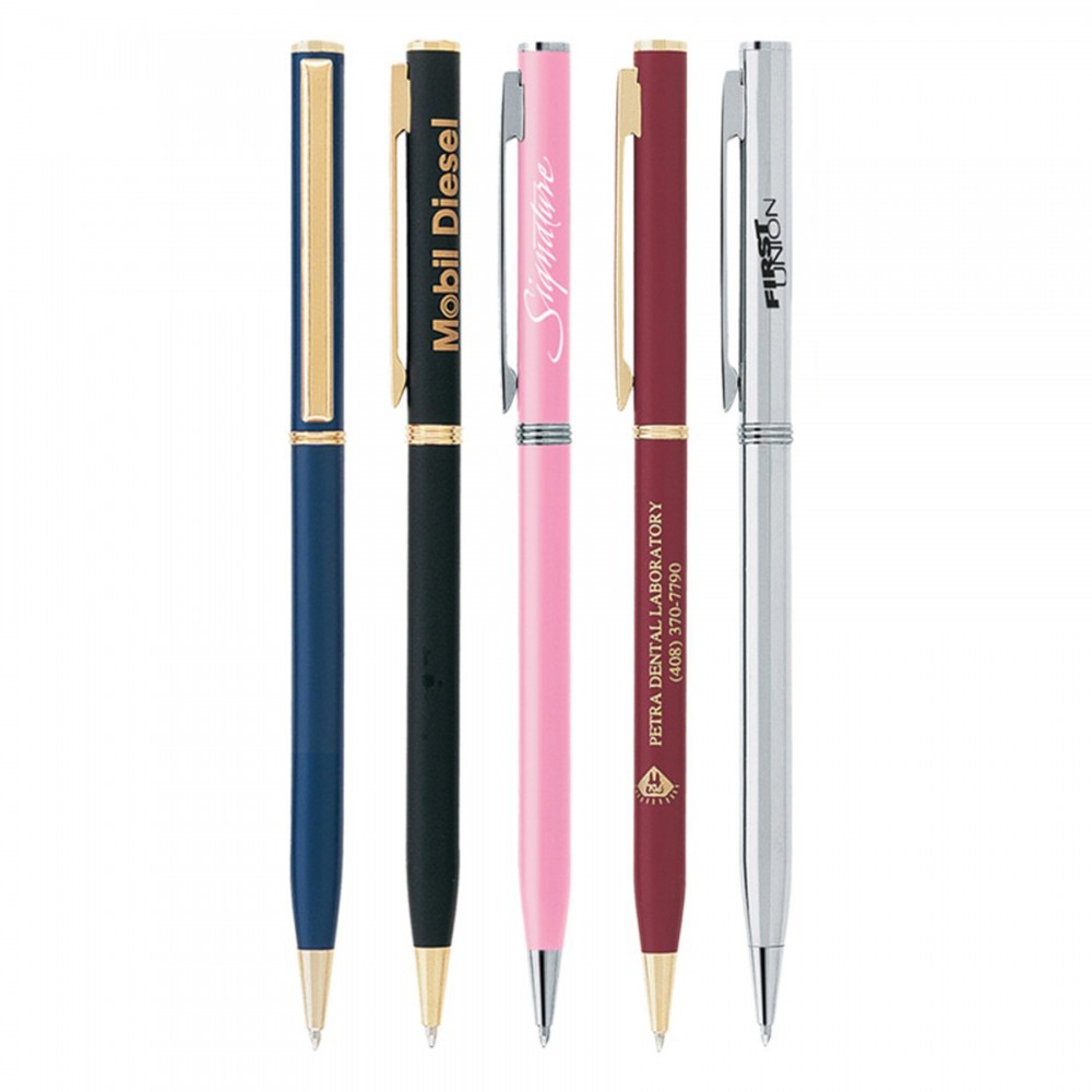 Metal Pen, Ballpoint pen, Twist action, Blue ink refill optional Custom Imprinted Metal Pen, Ballpoint pen, Twist action, Blue ink refill optional Custom Imprinted